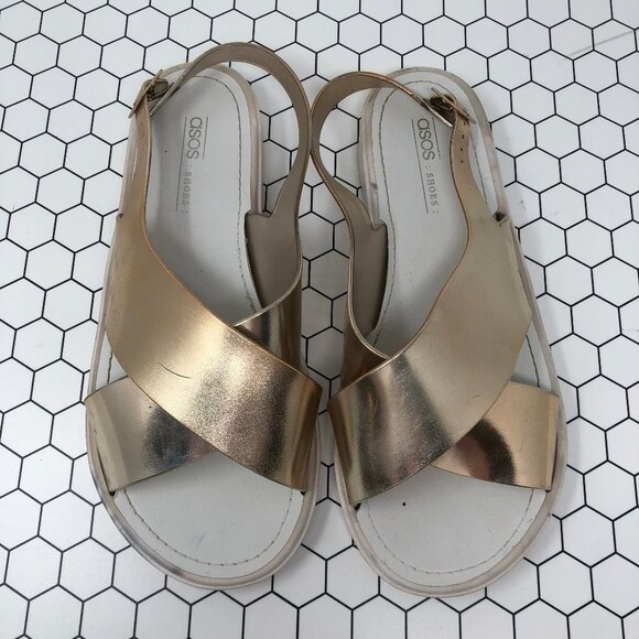 Asos Metallic Gold Freda Slingback Sandals 11 - Picture 1 of 8